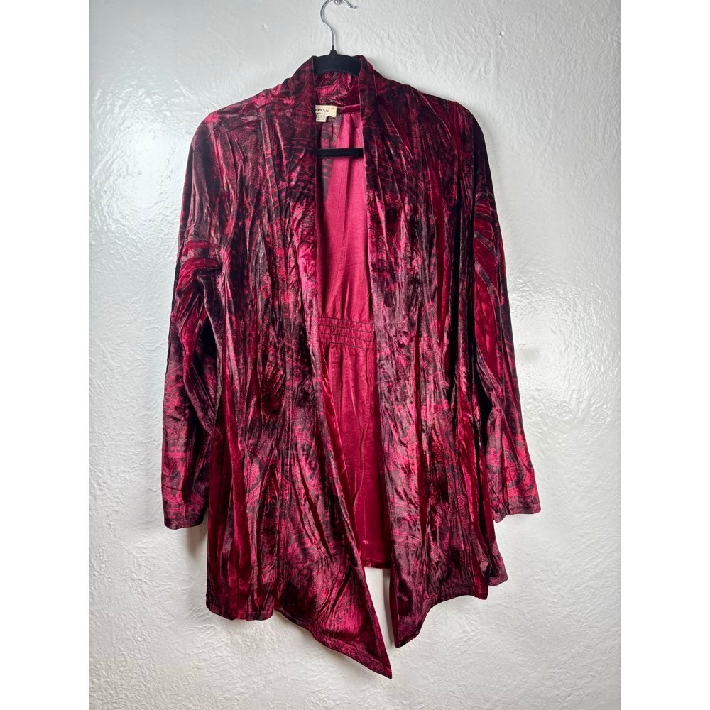 Velvet Cardigan Womens 1X Burgundy Burnout Paisley Witchy Whimsigoth Romantic - Picture 1 of 14